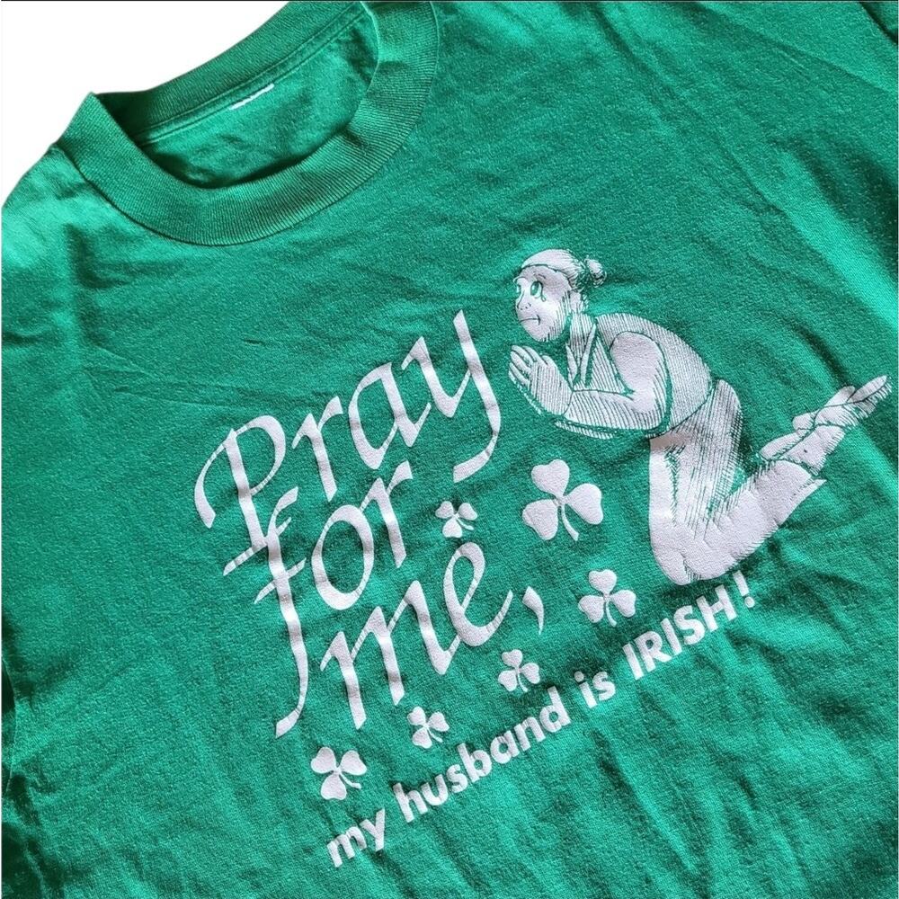 Vintage Irish Green Pray For Me My Husband Is Irish Single-Stitch Women's Tee L